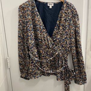 Long Sleeve Silk Floral Blouse Size XL